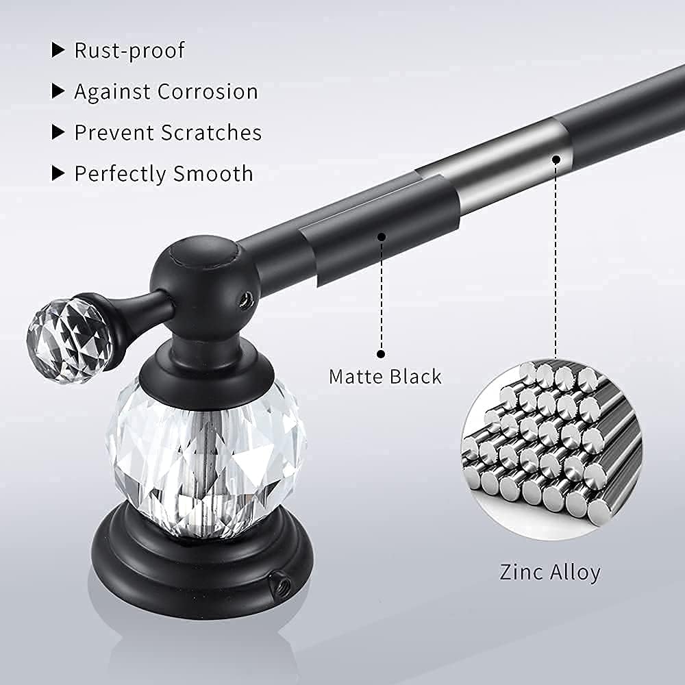 WINCASE Crystal Towel Bar, Black Adjustable Towel Rack, Single Hand Towel Holder Bathroom Shower Towel Rail Rod Modern Luxury Wall Mount Matte Black
