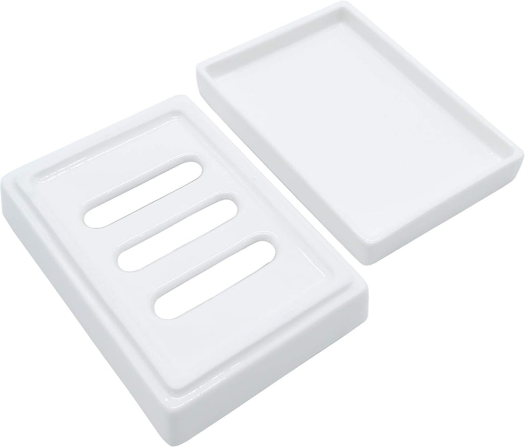 Ceramic Soap Dish Bar Soap Holder Double Layer Soap Tray Draining