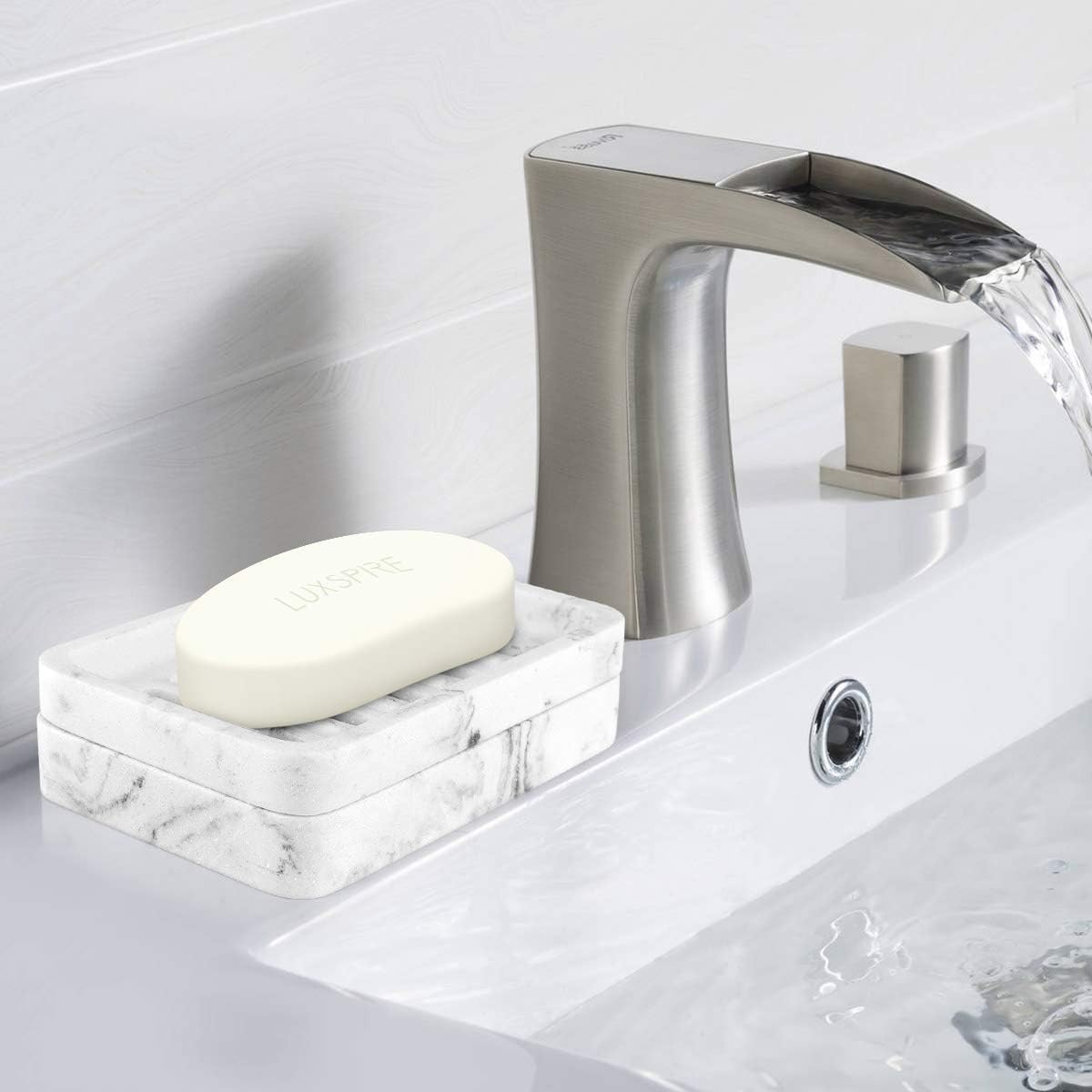 Luxspire Soap Dish Tray, Double Layer Soap Holder, White Marble