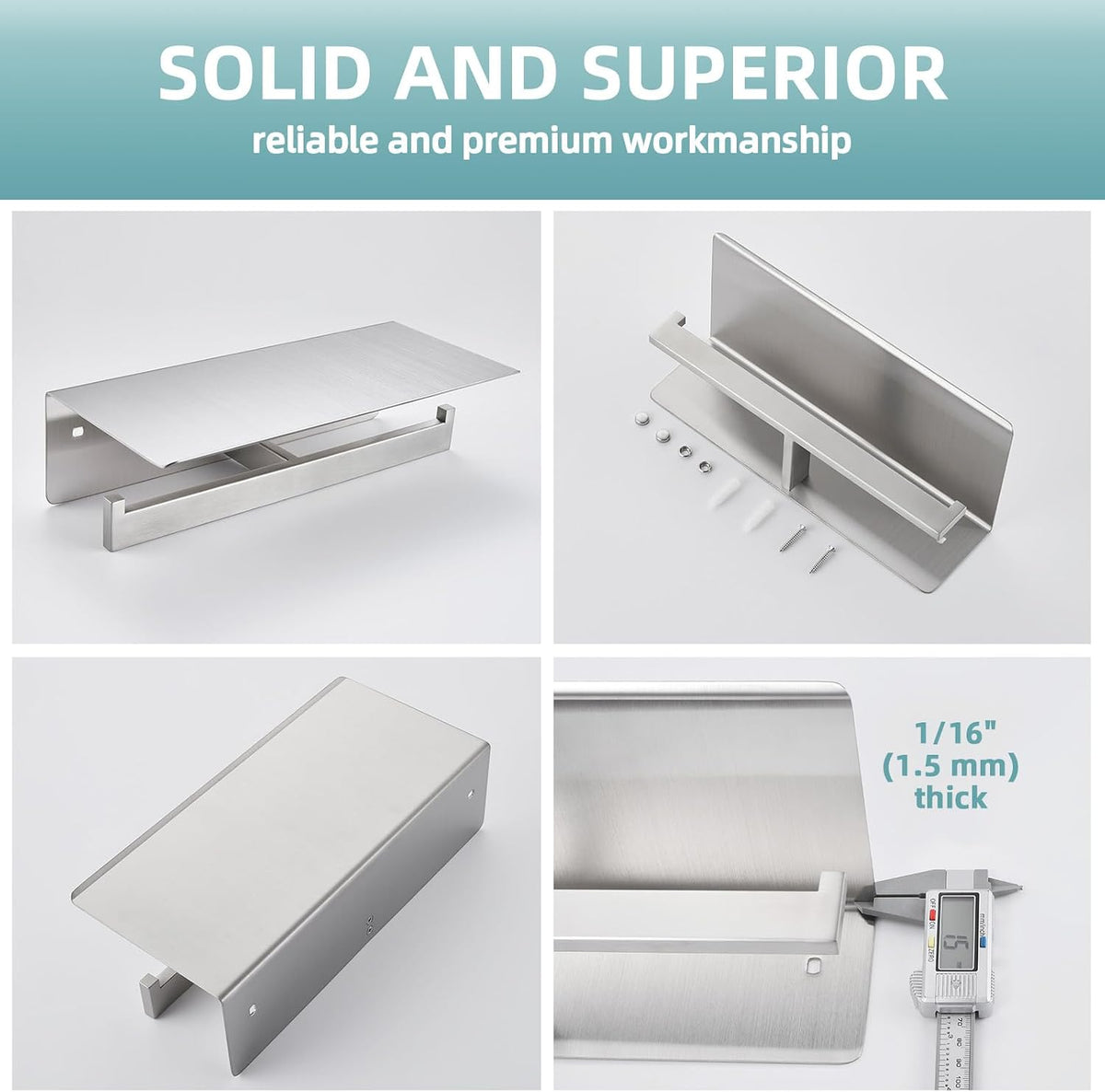 Angle Simple Double Toilet Paper Holder with Shelf, Brushed Nickel