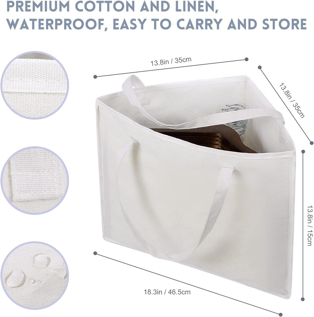 Foldable Triangle Hanger Bag with Handles, Space Saving Organisers Tidy Storage in Closets, 18" x 13" x 13.2", White, Cotton, Linen