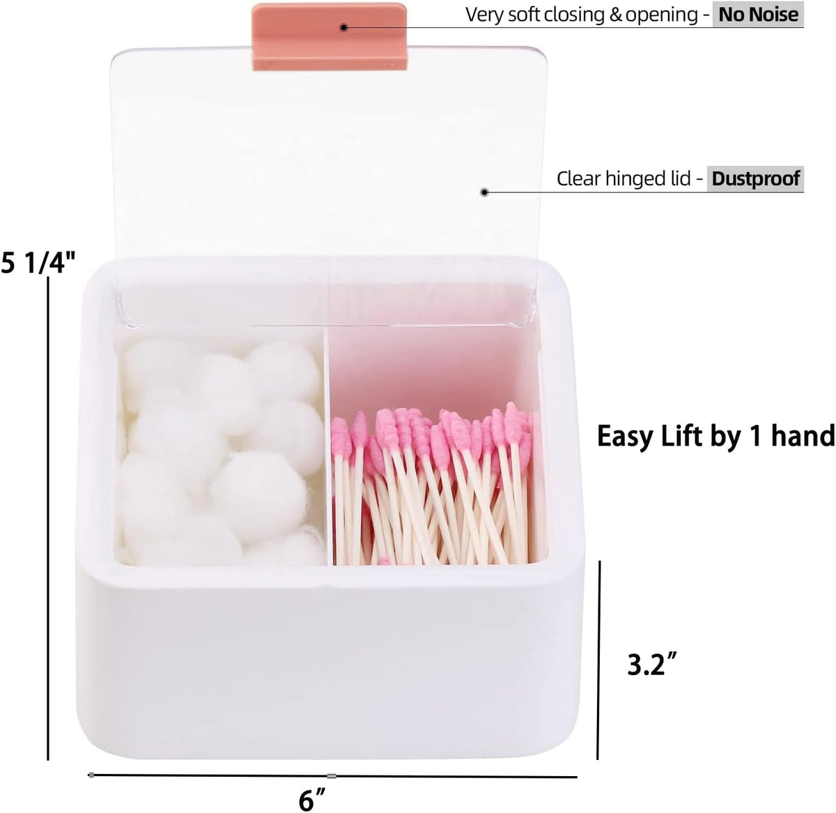 Tecbeauty 2pcs Qtips Holder - Middle Divider Cotton Pads Storage Dispenser Bathroom Organizer with Clear Hinged Lids for Cotton Balls Swabs Rounds-White & Blue