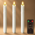 9.6 Inches Waxy Flameless Taper Candles, Dripless Fake Candlesticks with Timer, White LED Candle with 3D Flickering Flame for Christmas Kitchen Fireplace Table Home Decor, 3 PCS