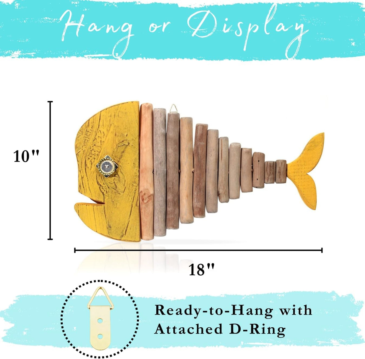 Drift Fish Handmade Wooden Rustic Coastal Wall Decor for any Room (Goldie)