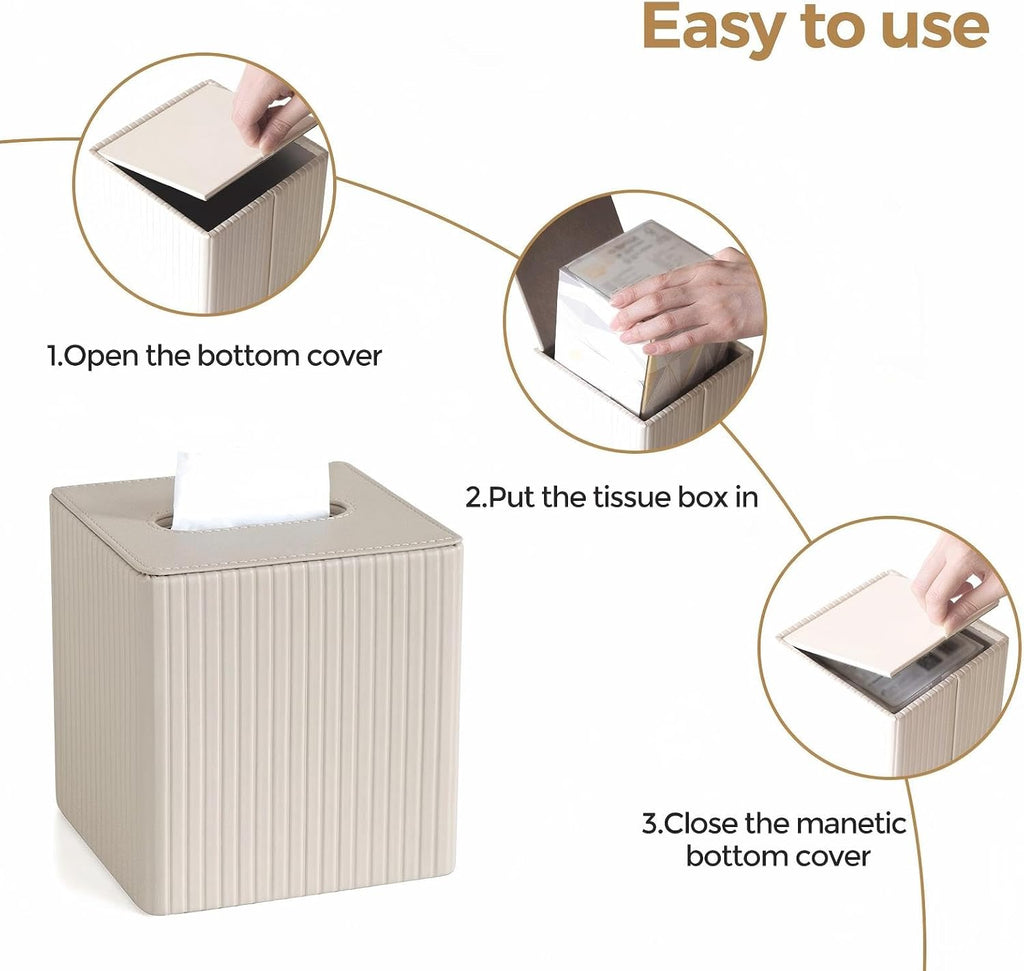 Leather Tissue Box Cover Square，Tissue Box Holder Compatible with Kleenex