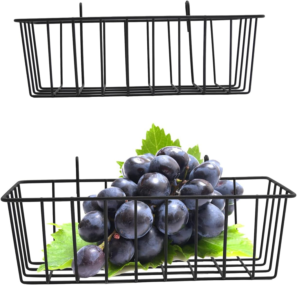 4 Pcs Gridwall Accessories 9"" x4 x3 Hanging Basket Wall Mounted Grid Plate Wire Basket for Kitchen Grid Plate Wall Mounted Storage Basket Black Metal Hanging Basket Organizer