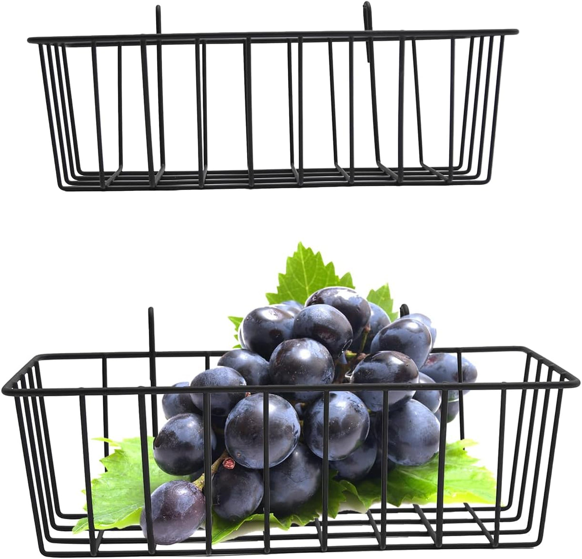 4 Pcs Gridwall Accessories 9"" x4 x3 Hanging Basket Wall Mounted Grid Plate Wire Basket for Kitchen Grid Plate Wall Mounted Storage Basket Black Metal Hanging Basket Organizer