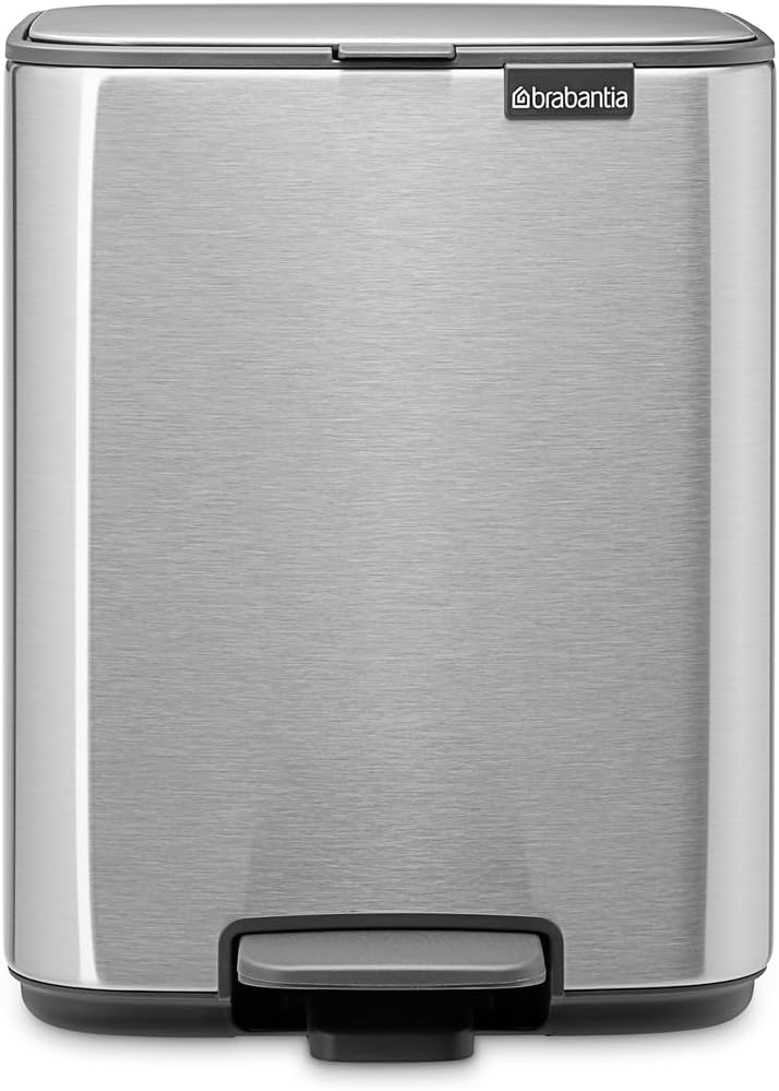 Brabantia Bo Small Step-On Trash Can | 1.8 Gal / 7L | Matt Steel Fingerprint Proof | Light-Pedal, Soft-Close, Bedroom, Bathroom, Nursery Trash Can, Removable Inner Bucket, Non-Slip Base | + Trash Bags