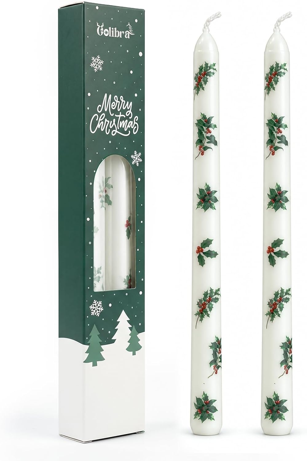 2 Pack Christmas Taper Candles, 10 Inch Unscented Candle Sticks