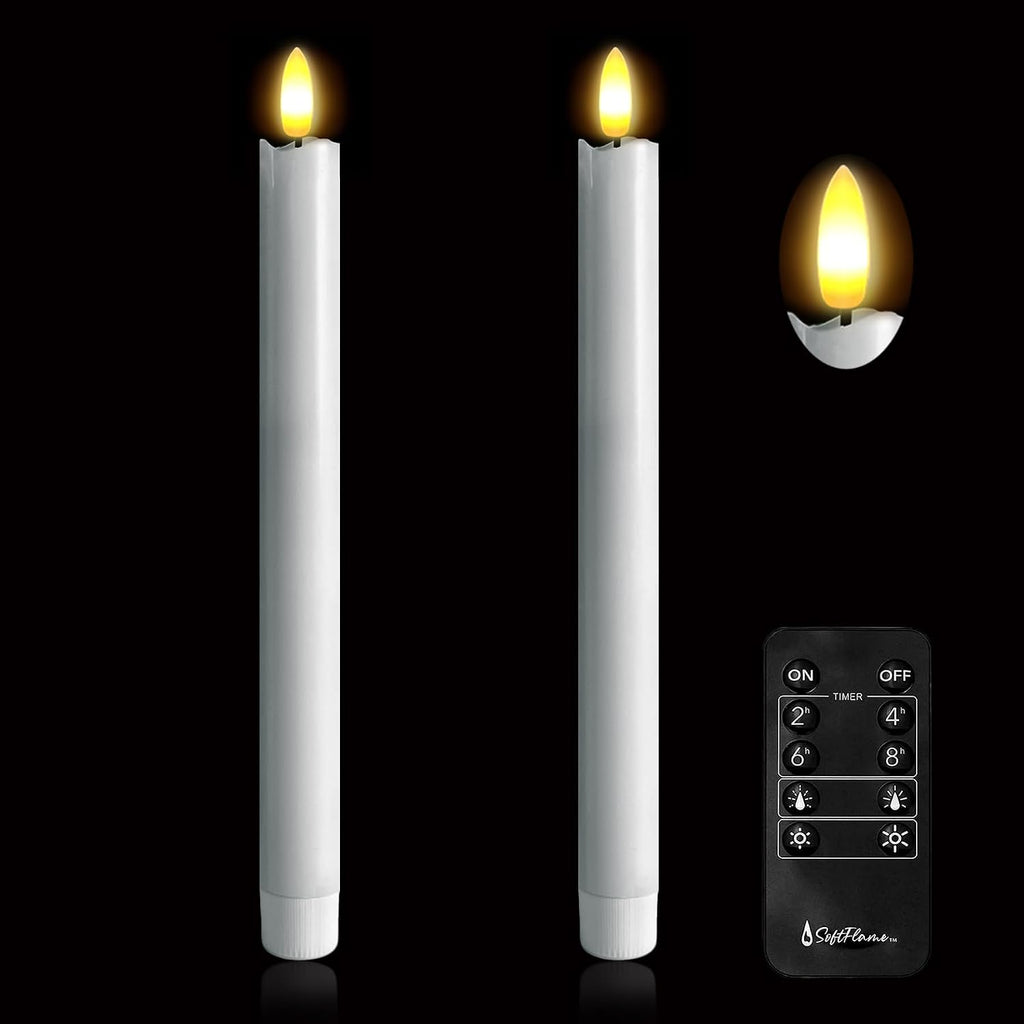 Arora Remote Control Flameless Taper Candles, S/2 3D Flickering Battery Operated LED Window Candles Encased with Real Wax to Light Up Your Home