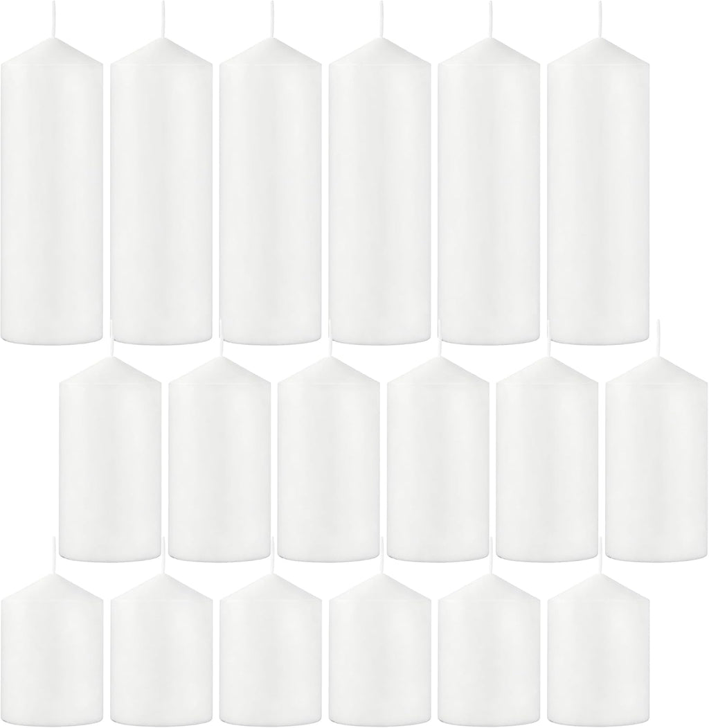 18-Pack White Pillar Candles Bulk Set, 2x3, 2x4, 2x6 Inch