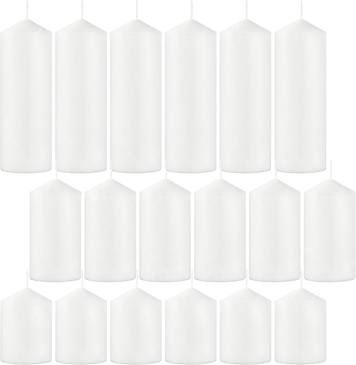 18-Pack White Pillar Candles Bulk Set, 2x3, 2x4, 2x6 Inch