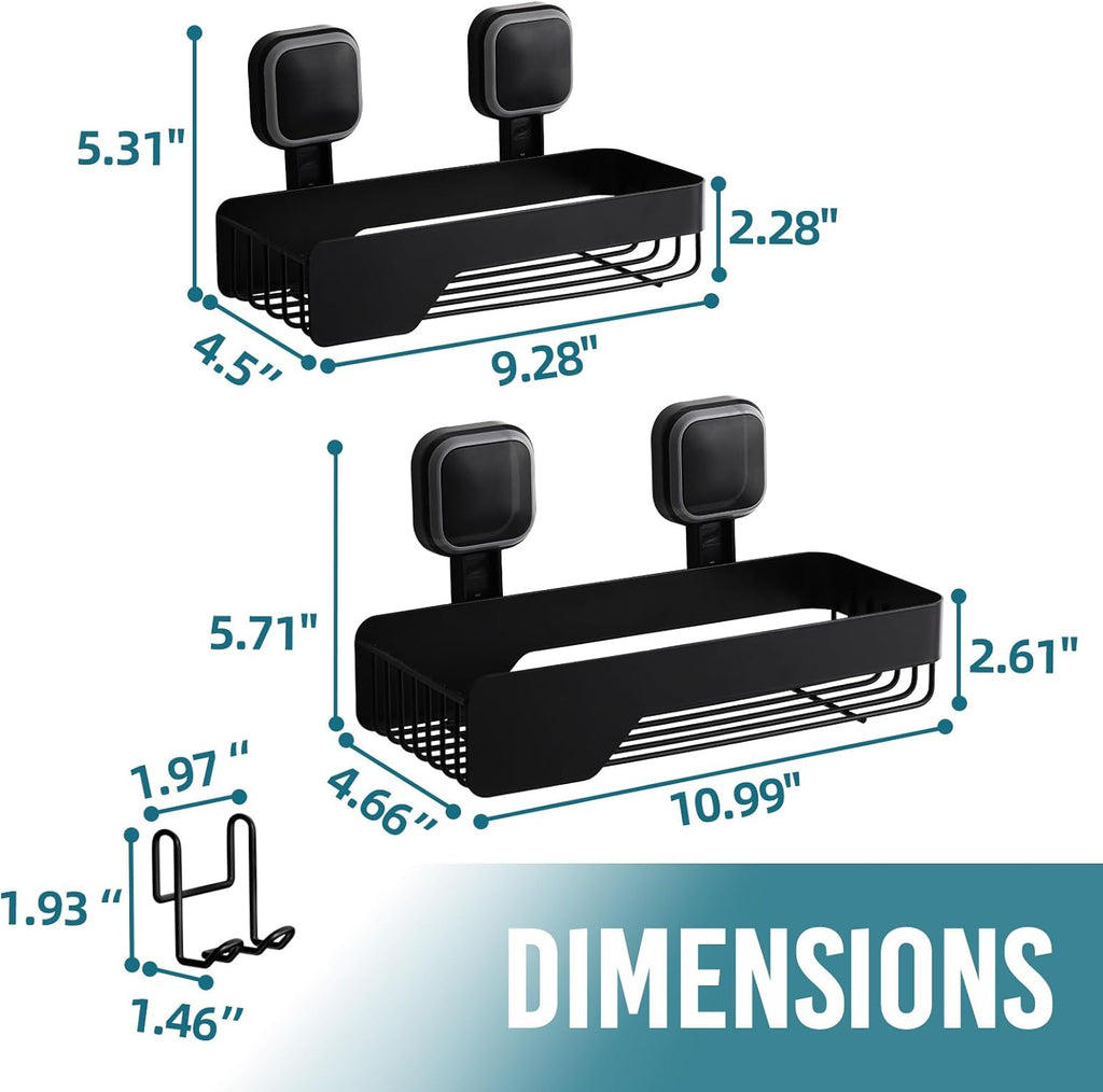 TAILI Shower Caddy Suction Cup Rustproof Metal Shower Shelves Black 2pack