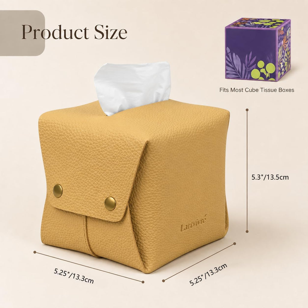 Grained Faux Leather Tissue Box Cover Square, Beige