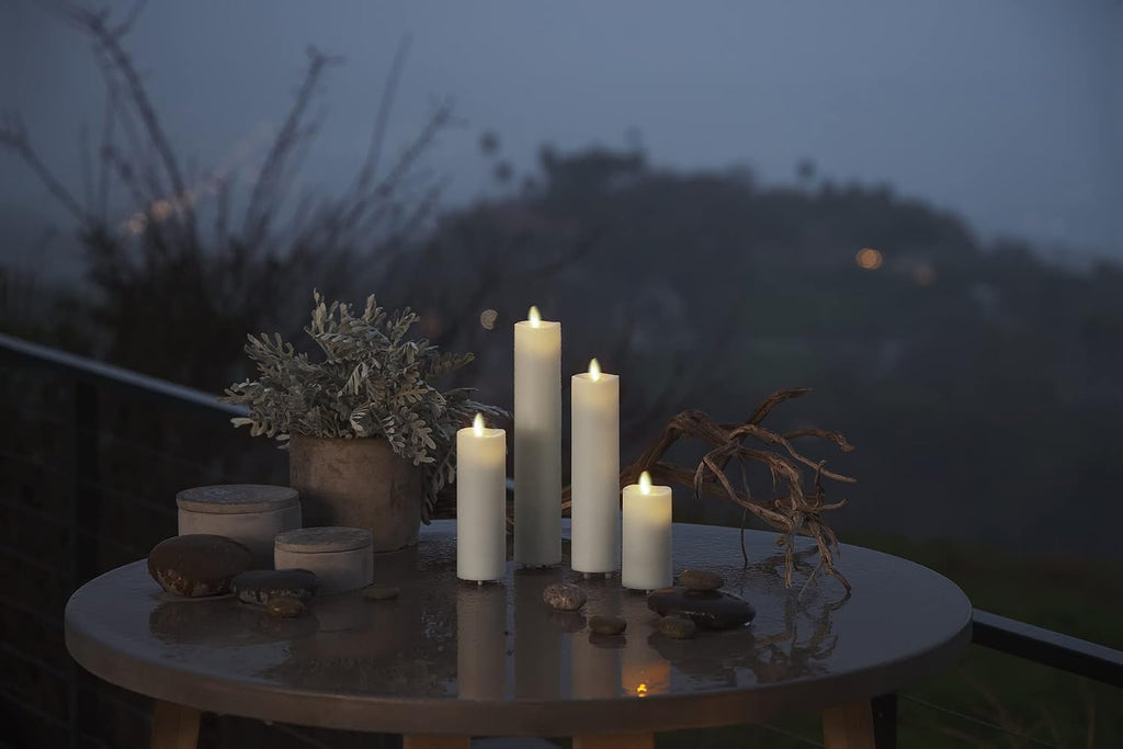 Luminara Outdoor Slim Pillar Flameless LED Candle, Ivory 2" x 6.5", Moving Flame Weather Resistant Timer Ready Battery Operated Safe Melted Edge