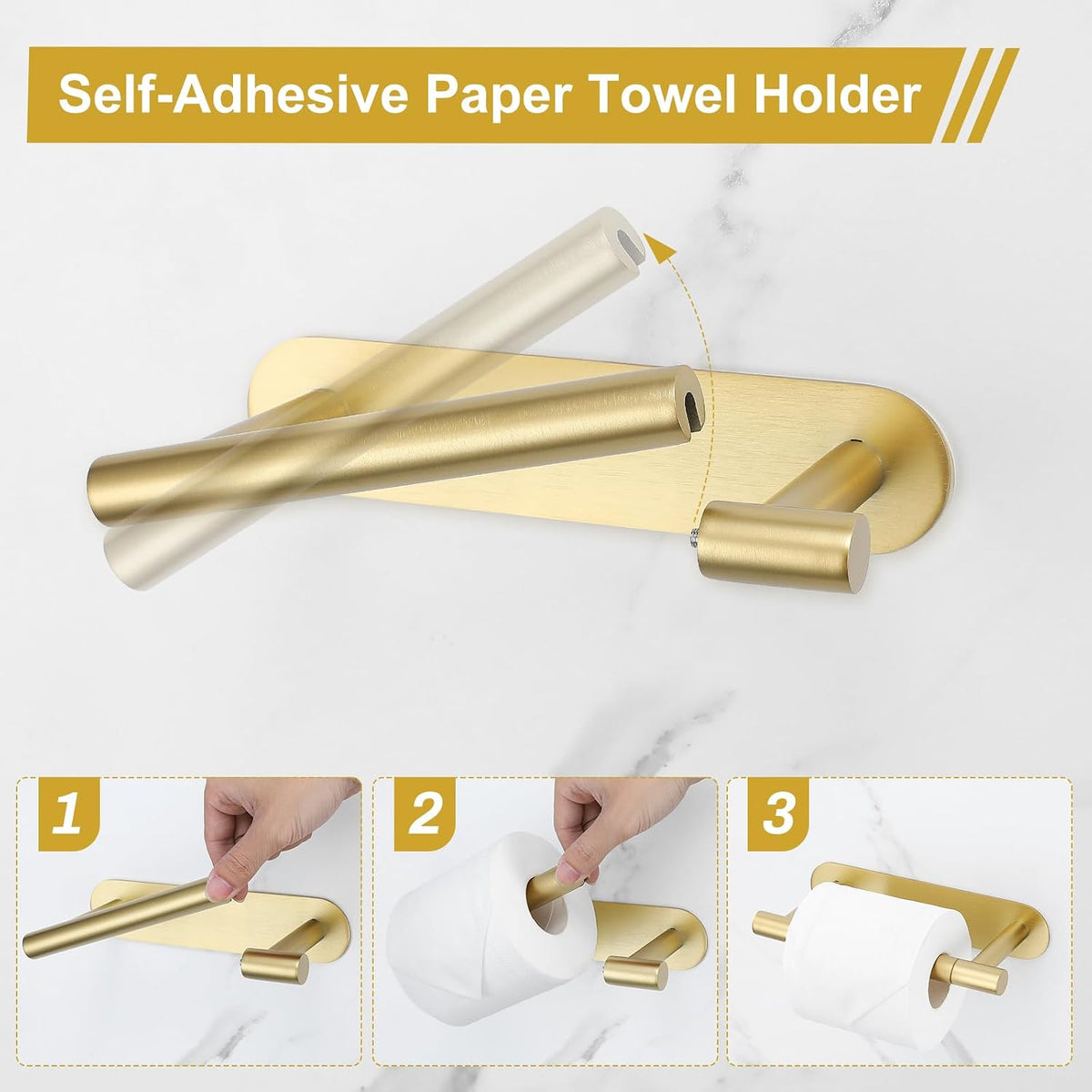 Brushed Gold Self Adhesive Toilet Roll Paper Holder No Drill for Bathroom