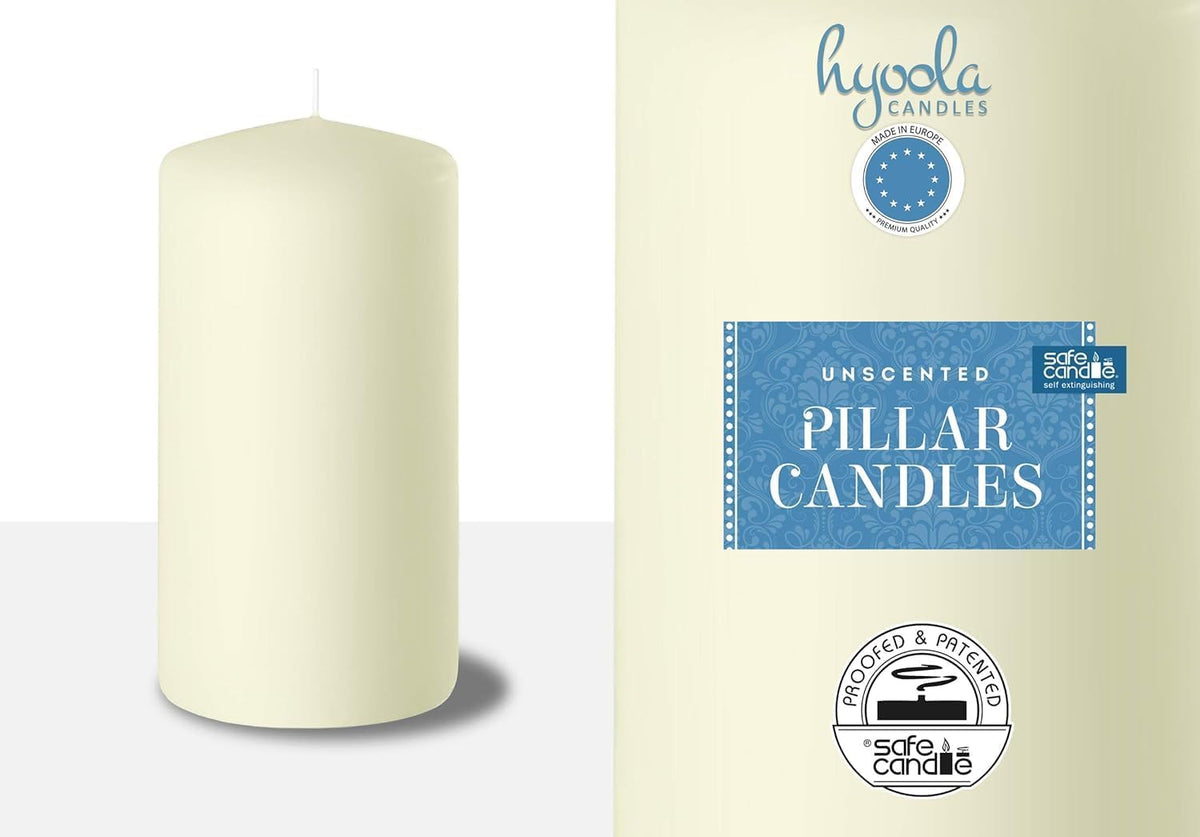 HYOOLA Ivory Pillar Candles 2x4 Inch - 12 Pack Unscented Bulk Pillar Candles - European Made