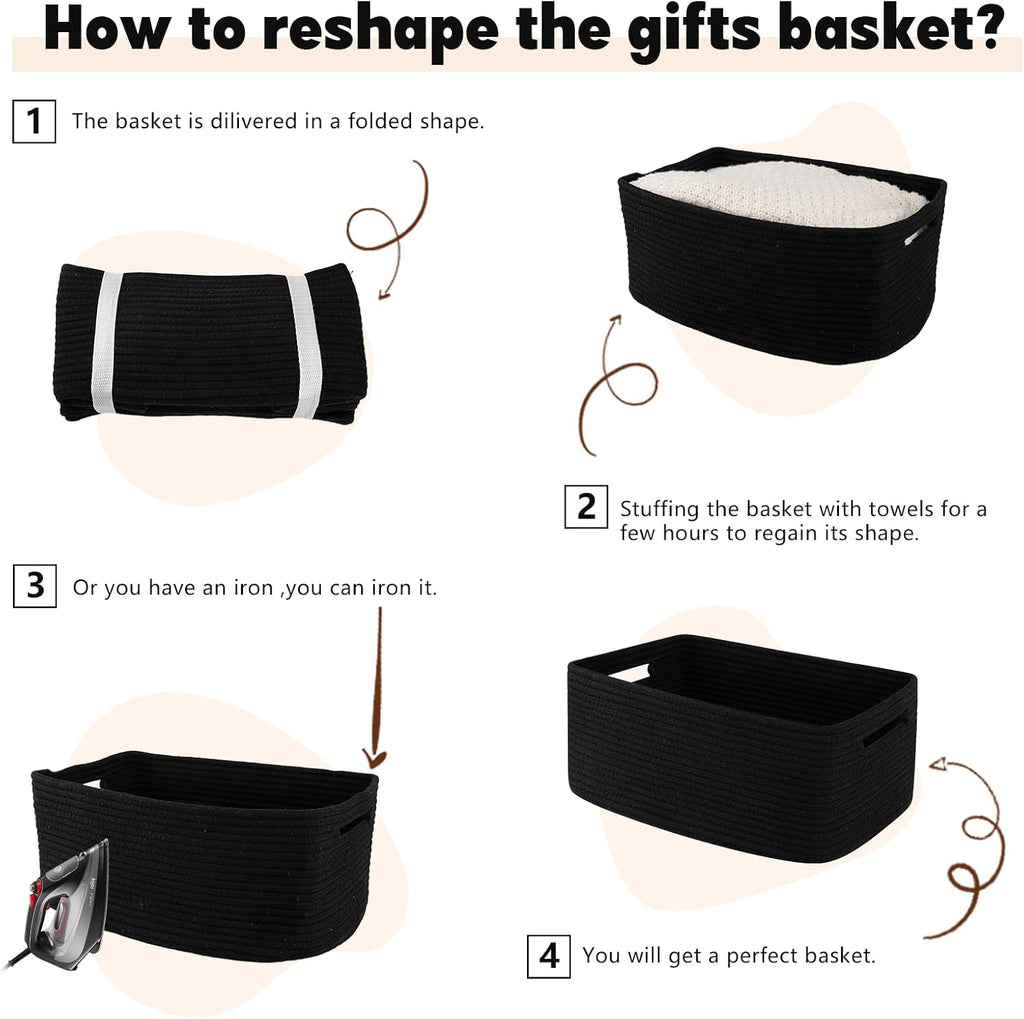 OIAHOMY Storage Basket for Shelves, Closet Cube Storage Bins Baskets for Clothes Blanket Towels, Baby Nursery, Toy Baskets Box, Woven Rope Basket, 15.75 * 11.81 * 7.09 IN, 2 Packs Black