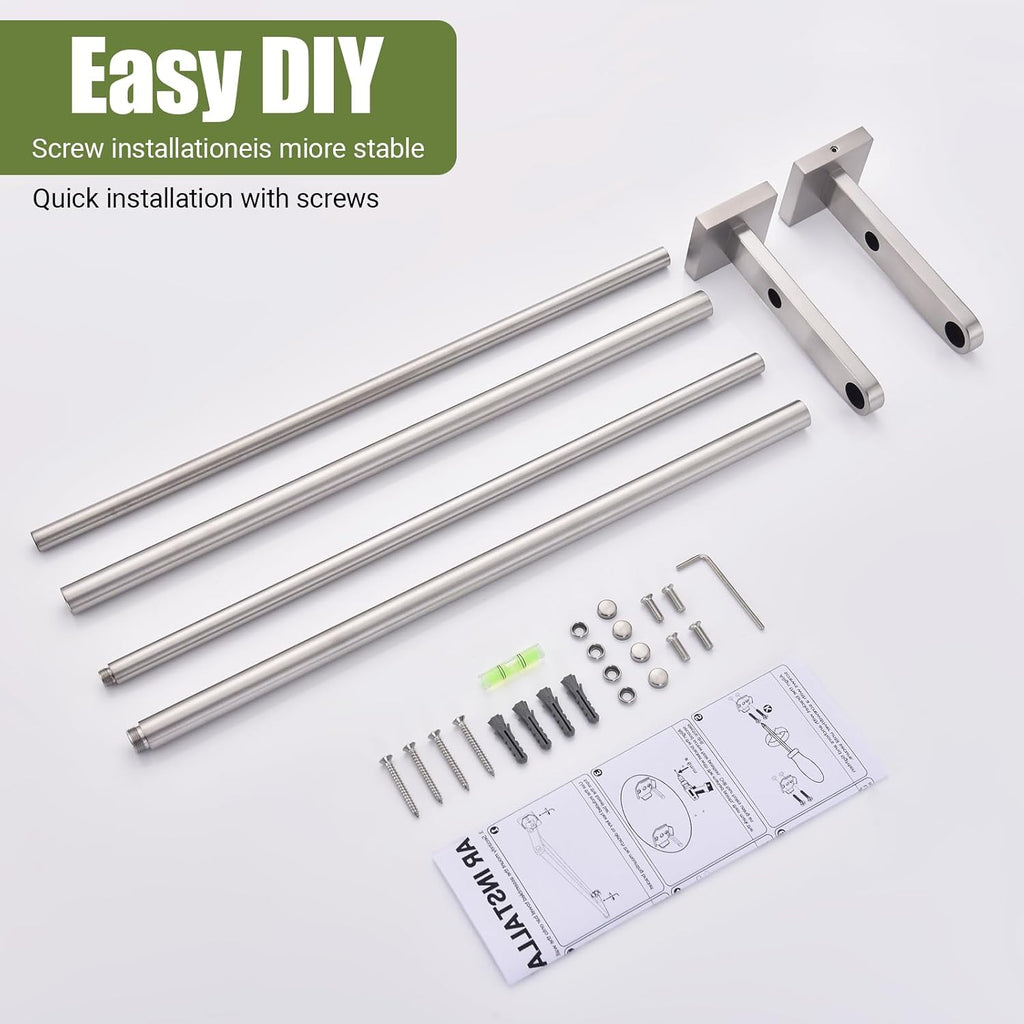 Miyili 30-Inch Double Bath Towel Bar with Square Base Brushed