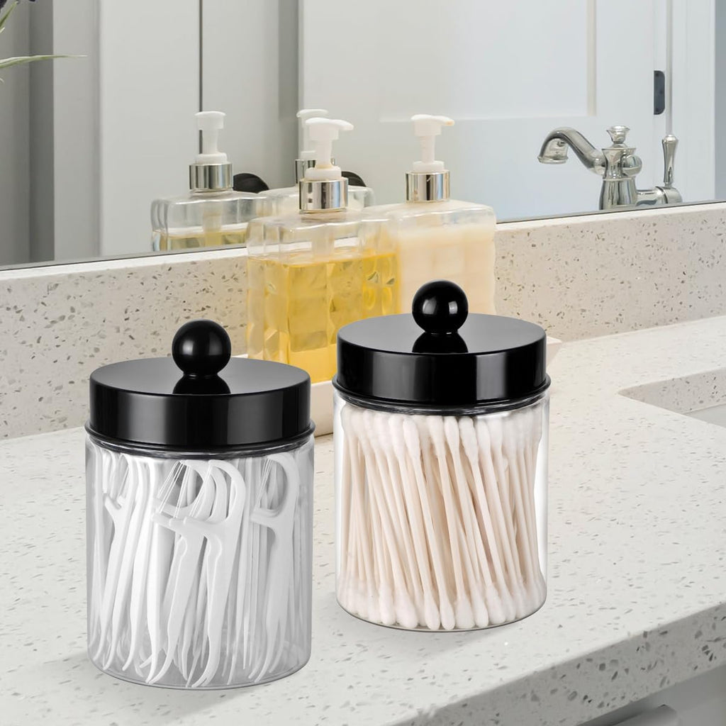 3PC Farmhouse Decor Qtip Holder Apothecary Jars, (Black, Plastic)