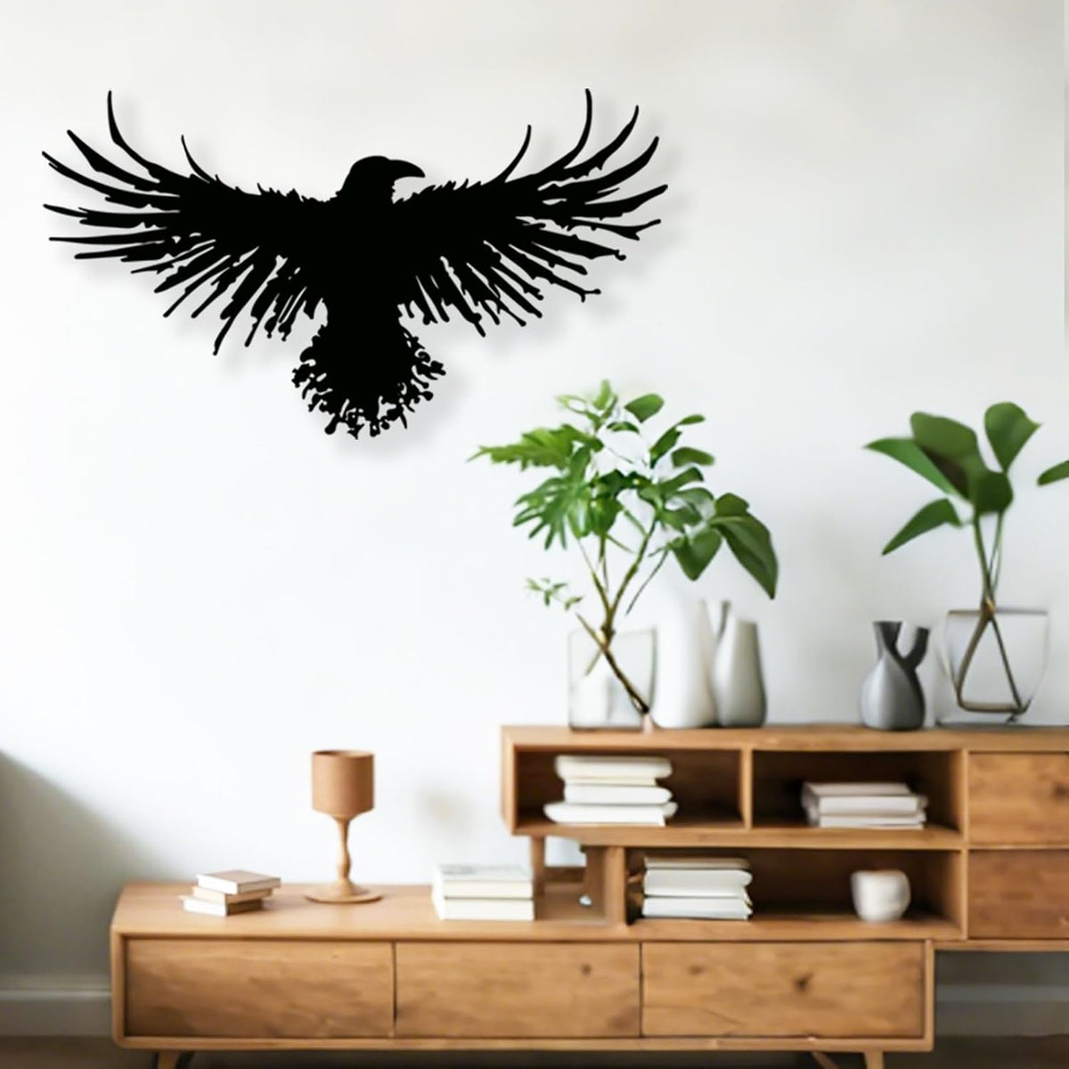 Yuzhuo Metal Viking Raven Wall Art Norse Mythology Crow Wall Decor with Gothic Metal Wall Sculpture Suitable for Living Room Bedroom Indoor Outdoor Garden Home (23.3L x 13W)