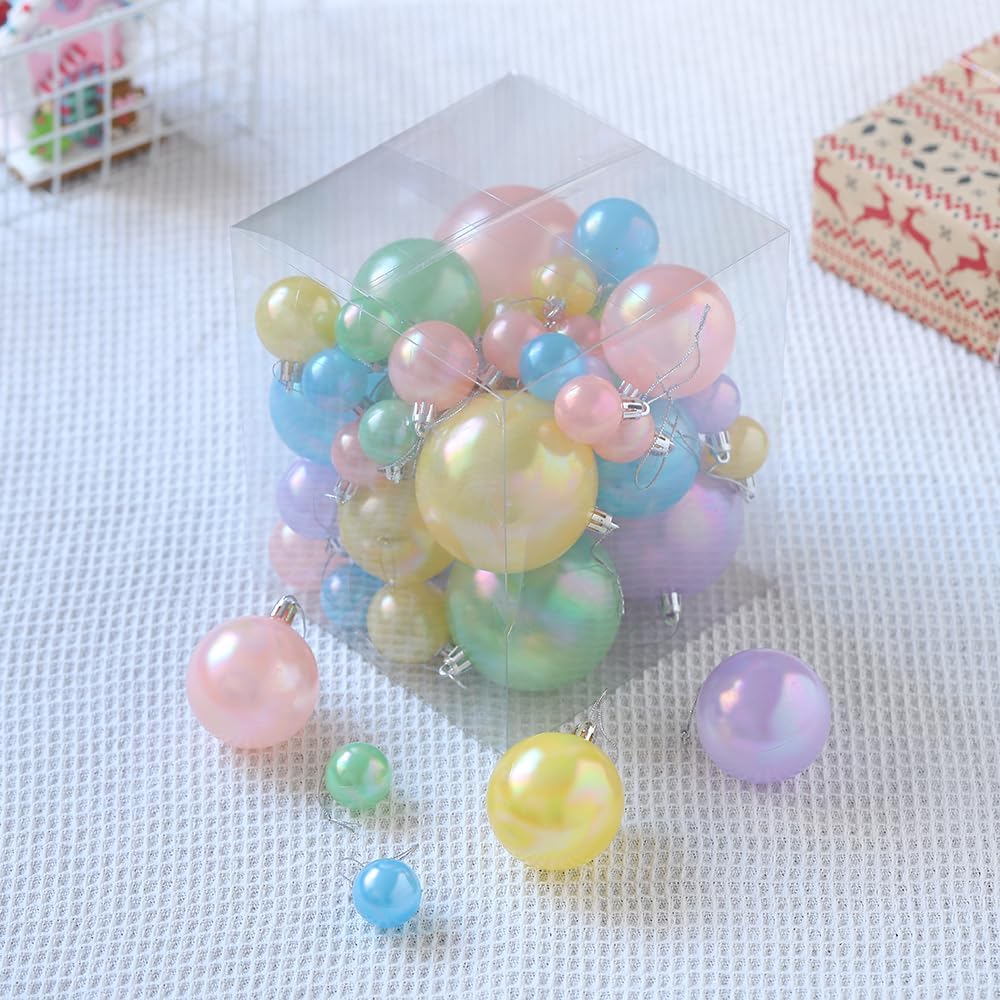 45 Pcs Pastel Christmas Ball Ornaments Decorations Set,Macaron Color Hanging Ornaments Balls Set,Pearl Christmas Tree Pendants Ball Xmas Tree Decoration