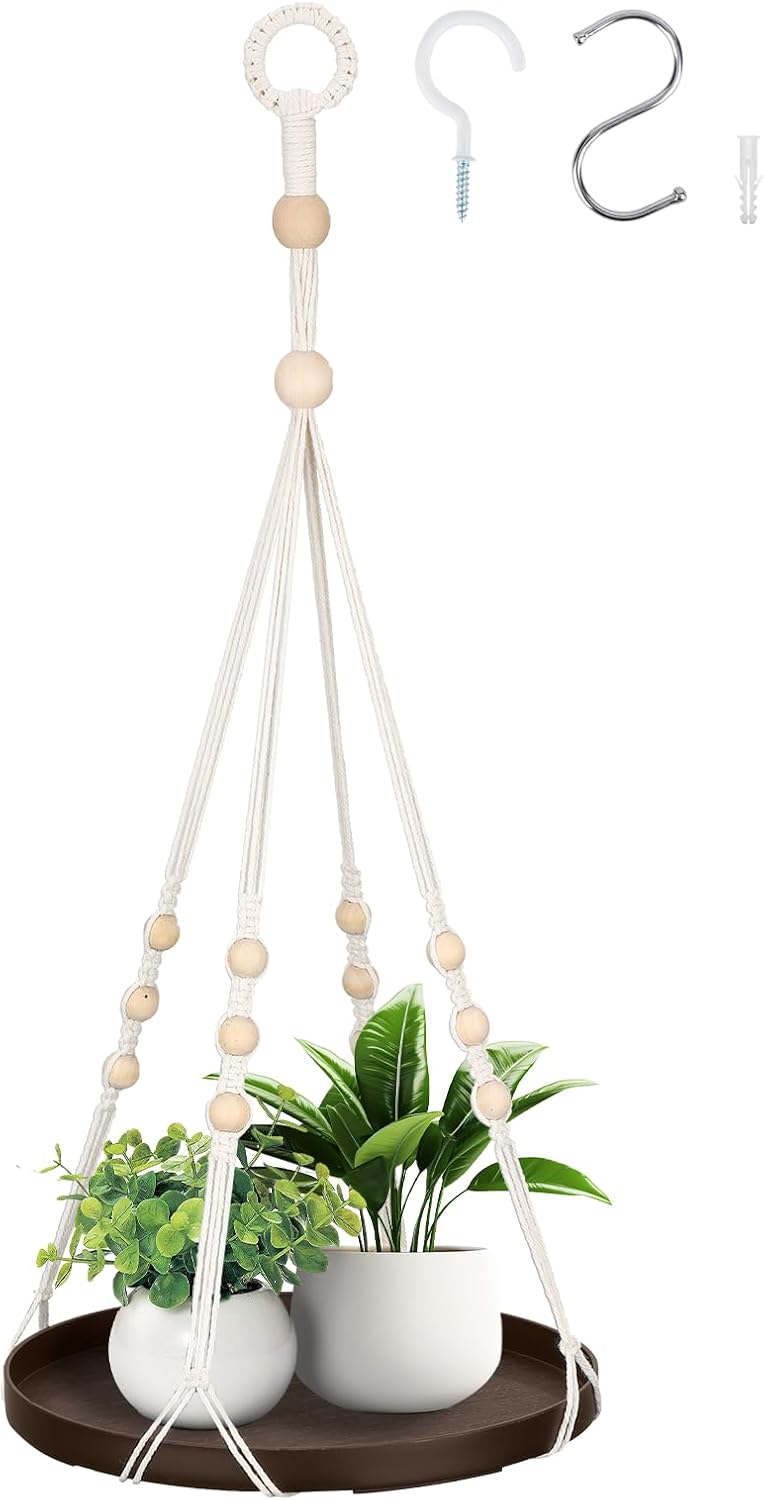 GREANER Indoor Plant Hanger, Hanging Plant Shelf with Durable Tray