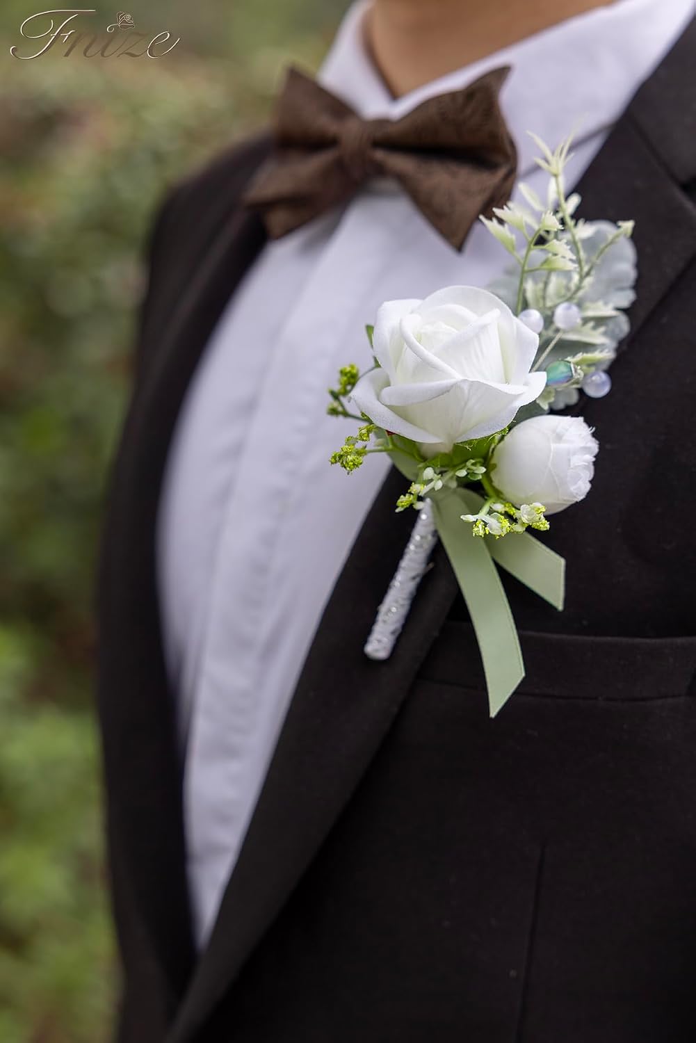 Fnize White Boutonniere for Men Set of 6 Groom Groomsmen Wedding Flower