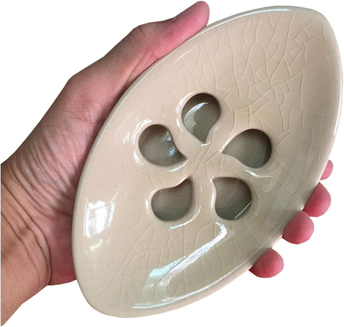 Ceramic Soap Dish with Self Draining Tray for Bar Soap, Bathroom, Kitchen (Ivory No.1)