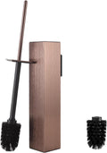Toilet Brush and Holder Wall Mounted, Brushed Rose Gold Aluminum with 2 Replaceable Heads, Bathroom Toilet Brush, Drill or 3M Adhesive Mount, Removable Liner and Splash Guard, Modern Square Design