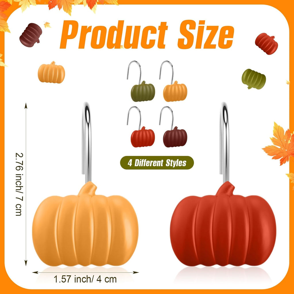 Yungyan 12 Pcs Fall Shower Curtain Hooks, Pumpkin Shower Hangers