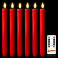 Homemory 6 Pcs Real Wax Made Flameless Taper Candles with Remote and Timer, Red Battery Operated Candlesticks Flickering, 9.6" Led Taper Candles with Lifelike Flame for Xmas Home Date Decor