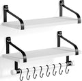 Love-KANKEI 17.3"Floating Wall Shelves Set of 2,Solid Wood,Coffee Bar,White