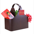 Leather Gift Basket,Magazine Newspaper Holder/Racks,Storage Organizer for Wine Flowers Fruits Candys,for holiday presents Christmas display (Coffee)