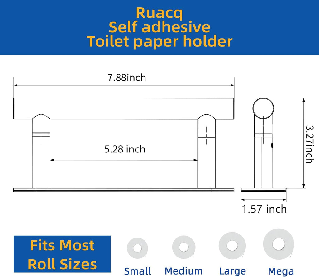 RUACQ Brushed Nickel Toilet Paper Holder Adhesive or Drill Wall Mount