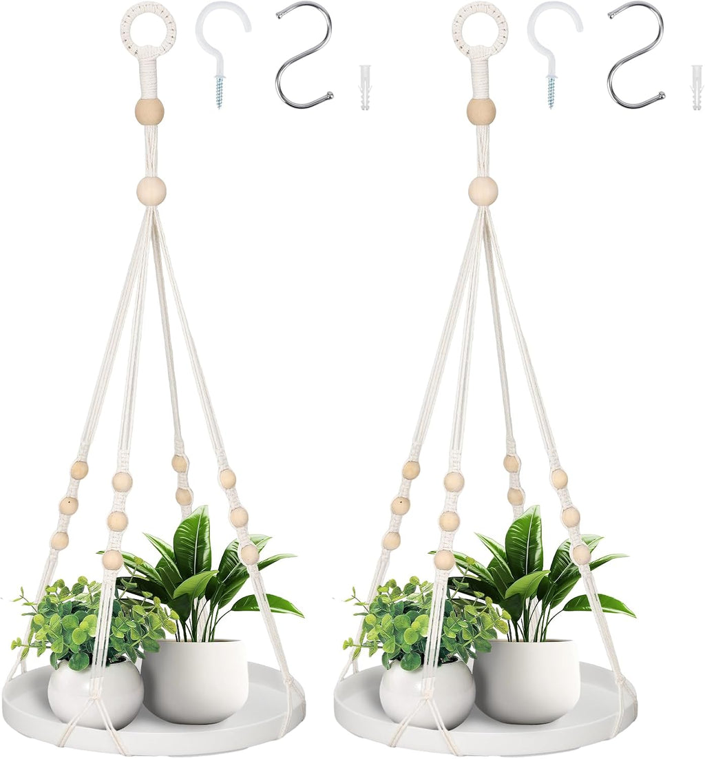 GREANER Macrame Plant Hangers Indoor, 2 Sets Hanging Planter Rack