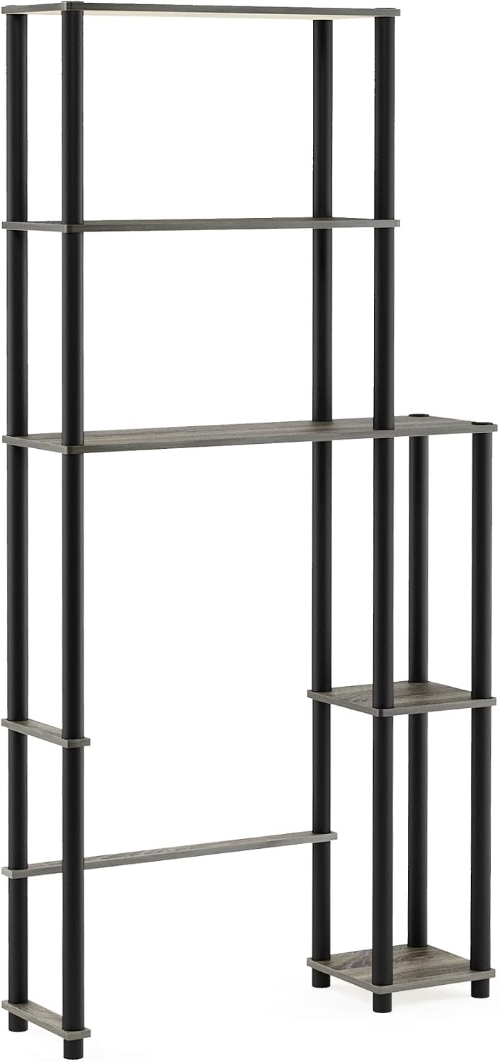 Furinno Turn-N-Tube Over The Toilet Storage, 5 Shelves Bathroom Organizer Space Saver Rack, French Oak Grey/Black