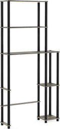 Furinno Turn-N-Tube Over The Toilet Storage, 5 Shelves Bathroom Organizer Space Saver Rack, French Oak Grey/Black