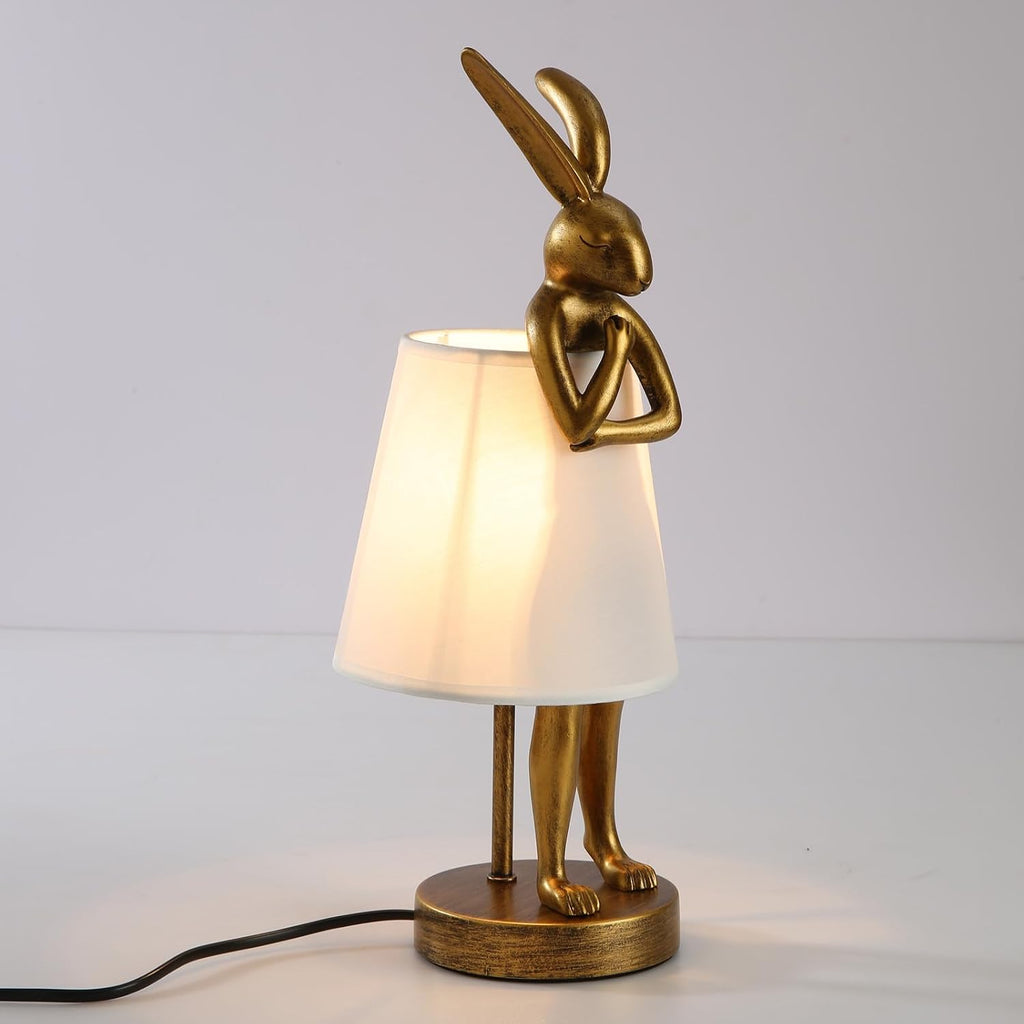 Resin Bunny Table Lamp 15.7"H White Fabric Shade LED Bedroom Study
