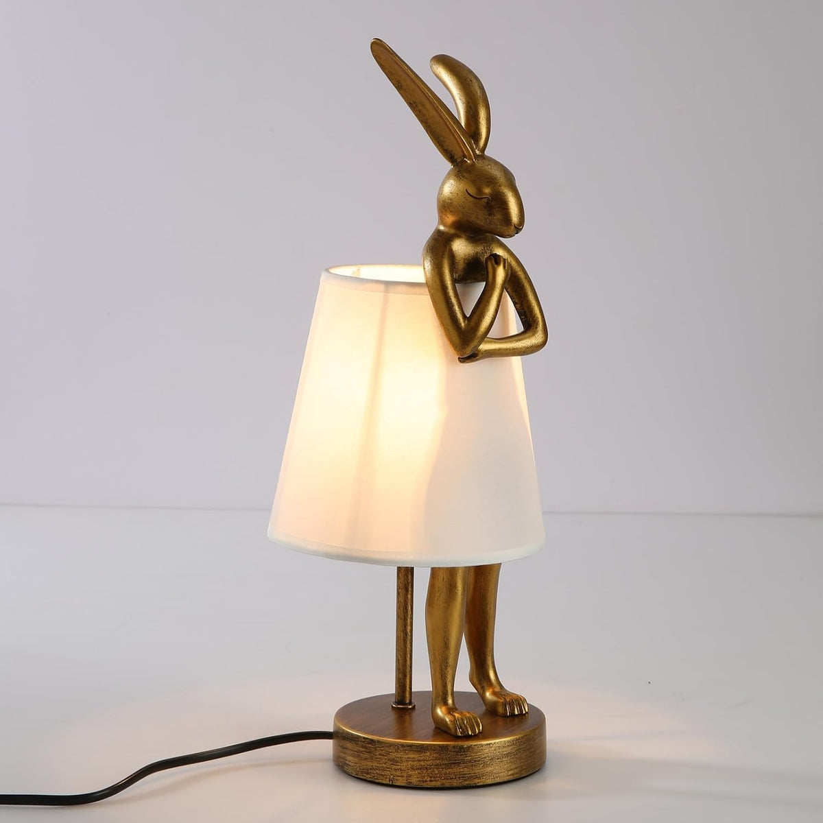 Resin Bunny Table Lamp 15.7"H White Fabric Shade LED Bedroom Study