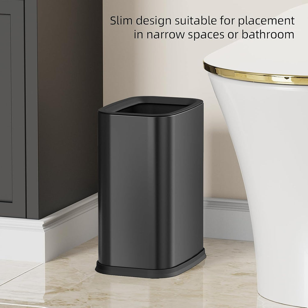 2.6 Gal Black Bathroom Trash Can,Metal Waste Baskets with Removable Inner Bucket,Small Office Garbage Can
