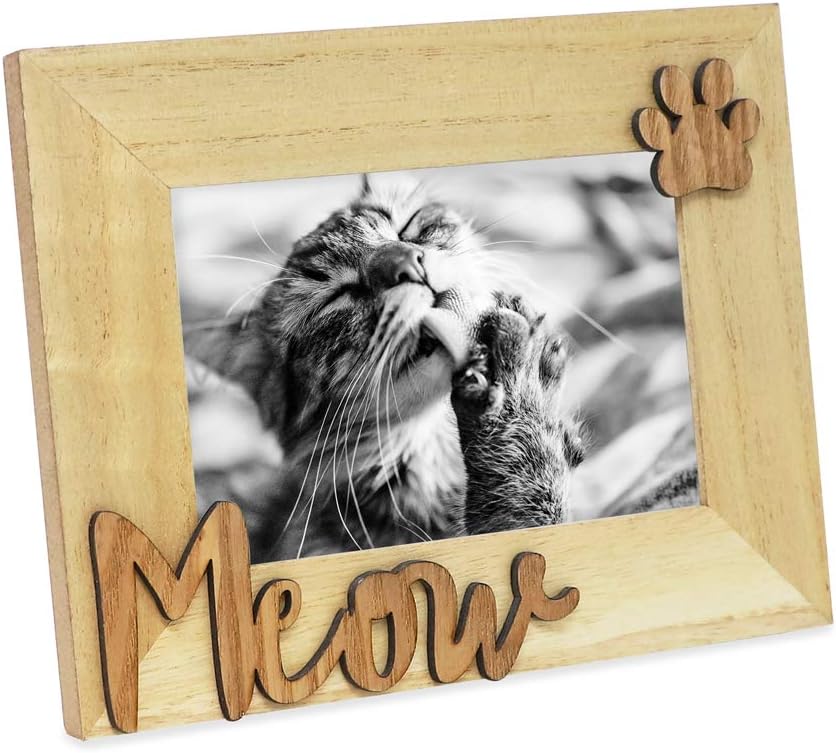 Isaac Jacobs 4x6 Nutral Wood Sentiments Cat Meow” Picture Frame