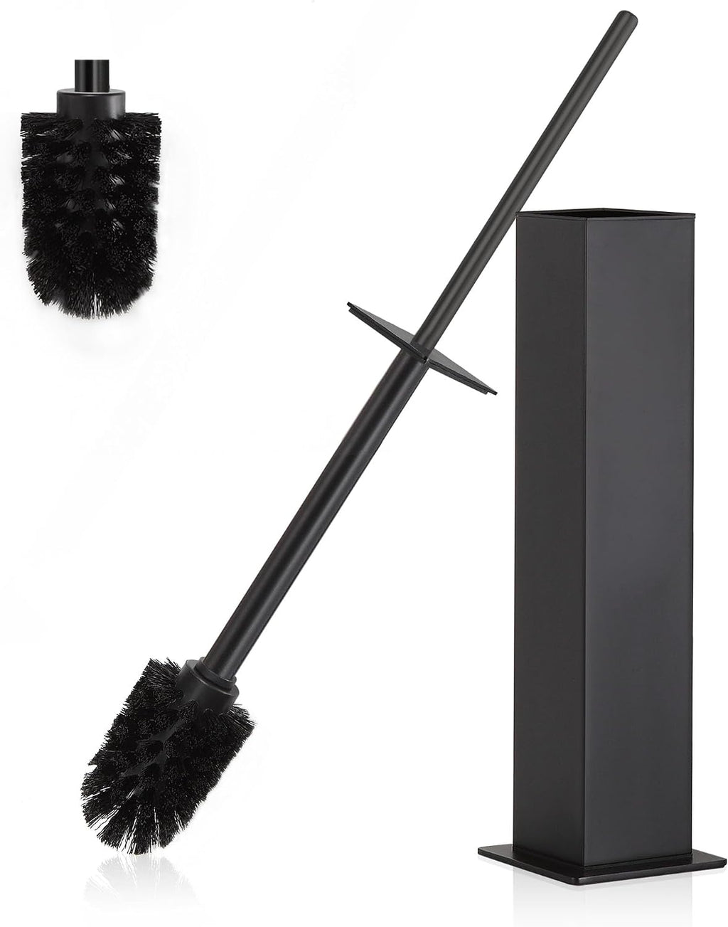 BVL Toilet Brush and Holder Set Black Stainless Steel 304 Square Freestanding Toilet Brush for Bathroom