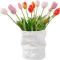 15 Pcs Light Pink-Orange-Light Purple Artificial Tulips Fake Flowers, Premium Latex Lifelike Texture, UV Resistant Waterproof Faux Tulip Bouquets with Snap-on Petals for Outdoor, Home, Wedding Decor