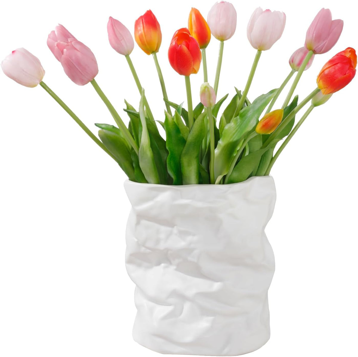 15 Pcs Light Pink-Orange-Light Purple Artificial Tulips Fake Flowers, Premium Latex Lifelike Texture, UV Resistant Waterproof Faux Tulip Bouquets with Snap-on Petals for Outdoor, Home, Wedding Decor