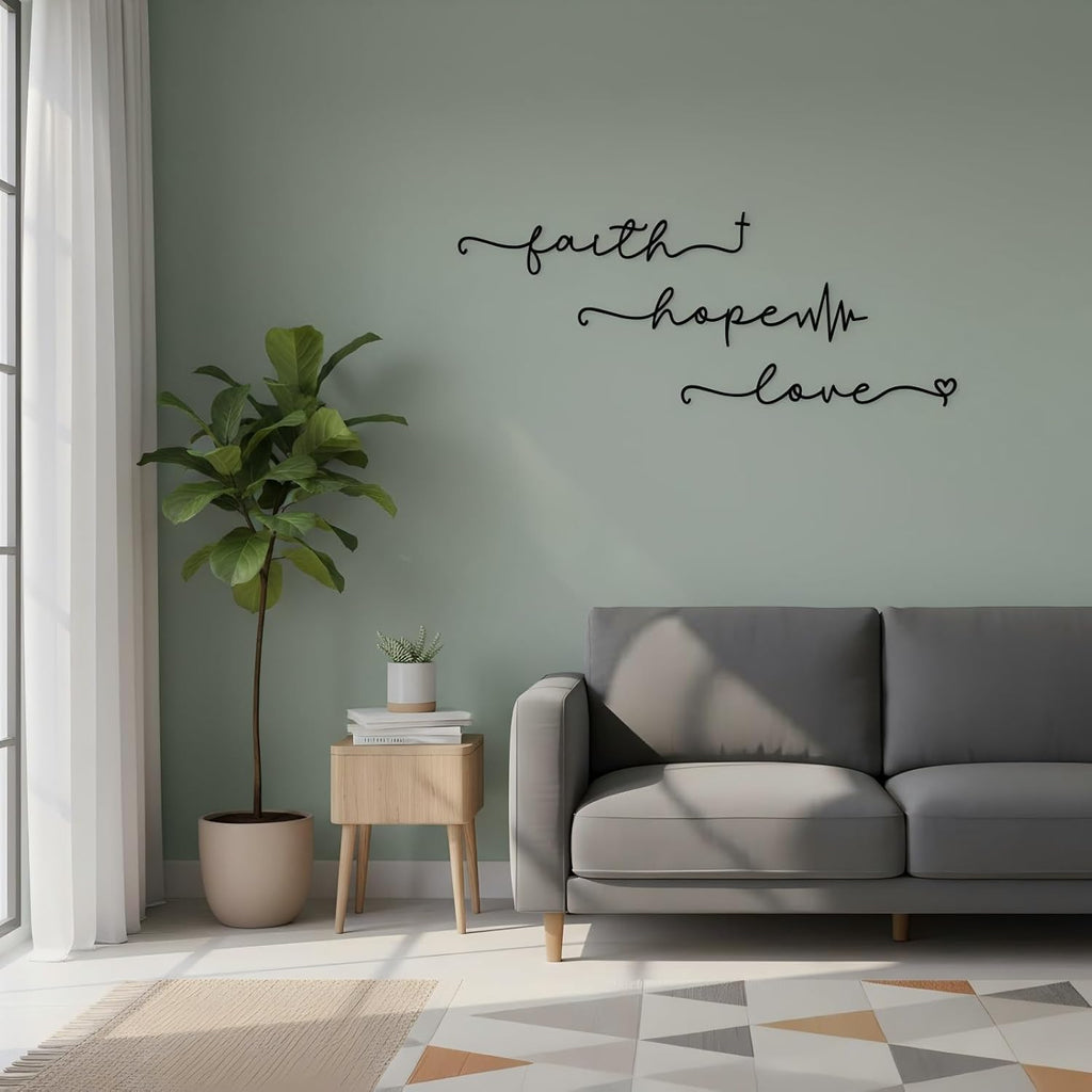Aimto Metal Faith Hope Love Wall Art Decor,Letter Sign Wall Art Rustic Vintage Farmhouse Word Metal Sign Family Decor for Bedroom Living Room (black Set of 3)