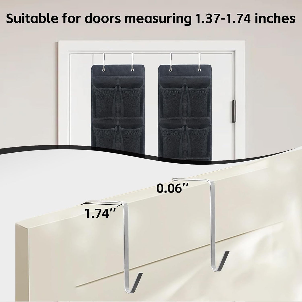 PVWSG Over The Door Shoe Organizer, 14 Large Mesh Pockets Hanging Shoe Rack for Closet Organizers and Storage, 2-pack (black)