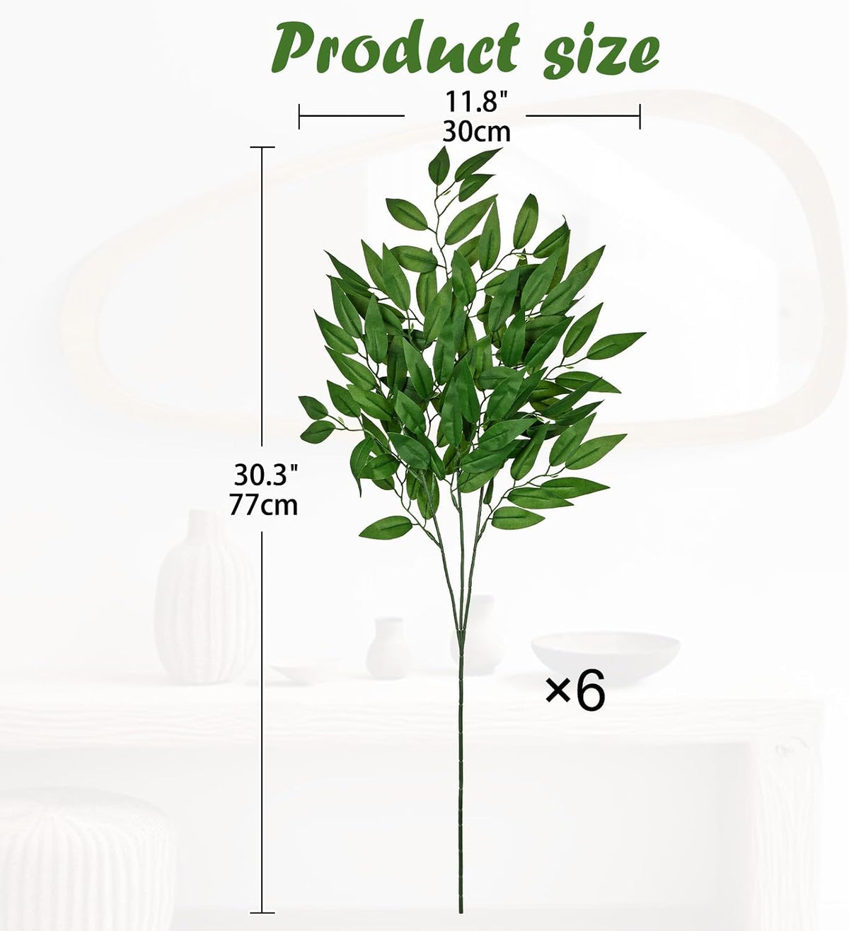 DILATATA Faux Eucalyptus Stems Italian Ruscus Willow Eucalyptus Leaves 30” Long Fake Salix Leaves 6 Pack Silk Greenery Stems for DIY Bouquet Arrangements -Artificial Eucalyptus Stems-Green