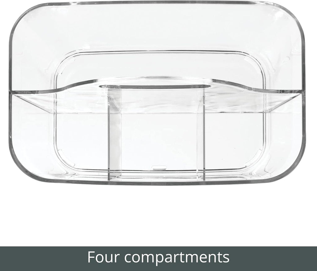 mDesign Small Plastic Shower/Bath Storage Organizer Caddy Tote with Handle for Dorm, Shelf, Cabinet - Hold Soap, Shampoo, Conditioner, Combs, Brushes, Lumiere Collection, Clear (Pack of 2)