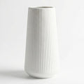vensovo 8 Inch Glossy White Ceramic Vase, Ribbed Narrow Neck Flower Vase